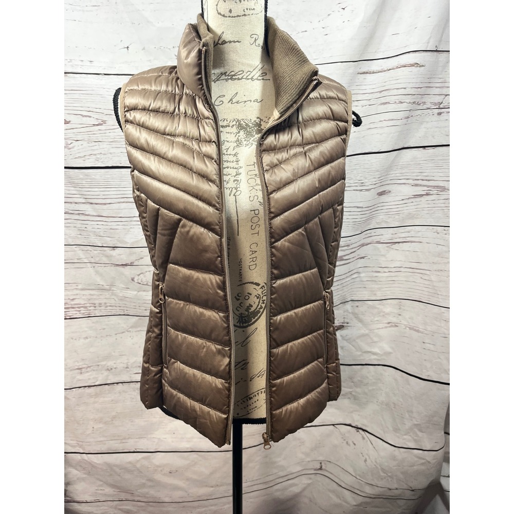 Bernardo‎ Lightweight Puffer Vest Metallic Bronze Full Zip Collar Women Size S